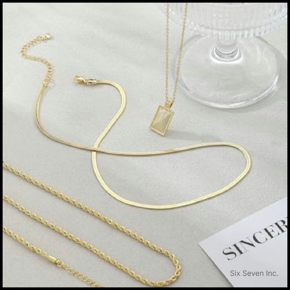 Layered Gold Plated Necklace Set Stackable Pendan… - image 7